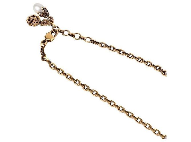 Alexander Mcqueen Collar de Perlas y Calavera Dorado - vista 9