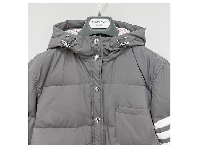 Thom Browne Casaco de pato de ganso ripstop militar diagonal cinza médio - vista 15