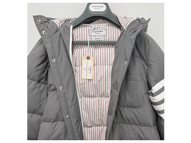 Thom Browne Casaco de pato de ganso ripstop militar diagonal cinza médio - vista 21