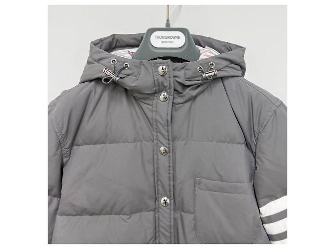 Thom Browne Casaco de pato de ganso ripstop militar diagonal cinza médio - vista 3
