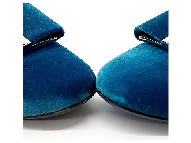 Samtflats von Salvatore Ferragamo Blau - Ansicht 2