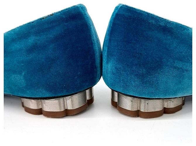 Samtflats von Salvatore Ferragamo Blau - Ansicht 3