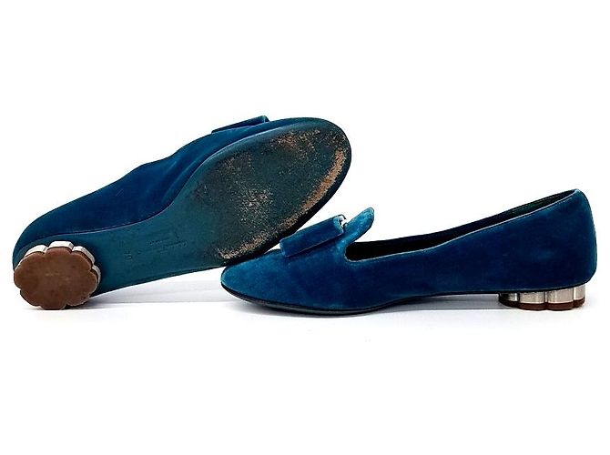 Samtflats von Salvatore Ferragamo Blau - Ansicht 4