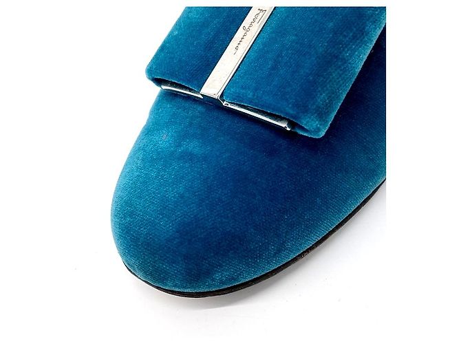 Samtflats von Salvatore Ferragamo Blau - Ansicht 5