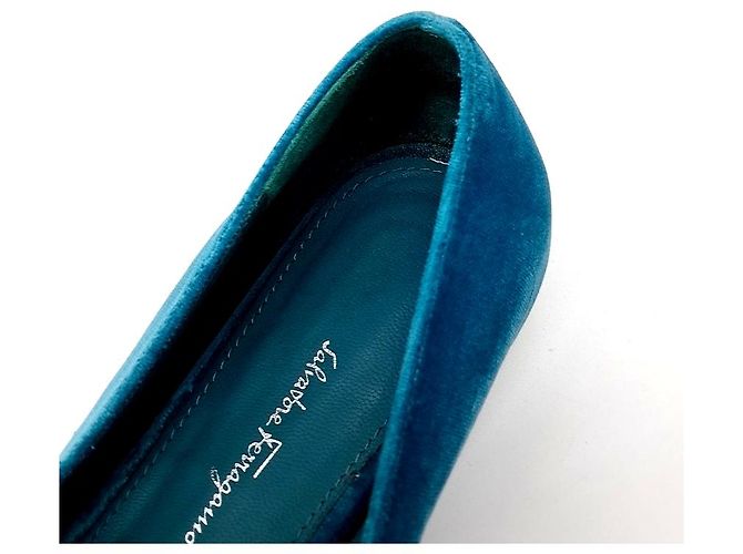 Samtflats von Salvatore Ferragamo Blau - Ansicht 6