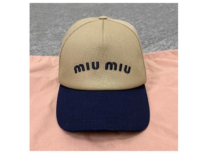 Miu Miu bestickte Logo-Drillkappe khaki königsblau - Ansicht 13