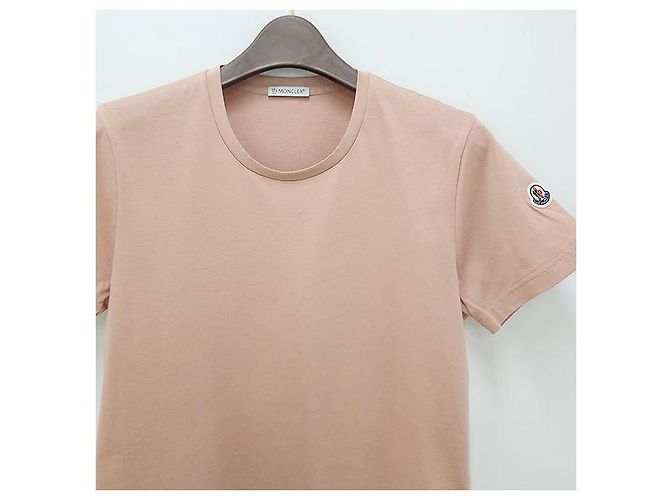 Moncler Camiseta de jersey de algodão com mangas curtas e patch de logo Rosa - vista 3