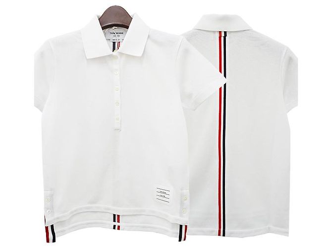 Thom Browne Polo Branco com Listras e Logo Clássico nas Costas - vista 12