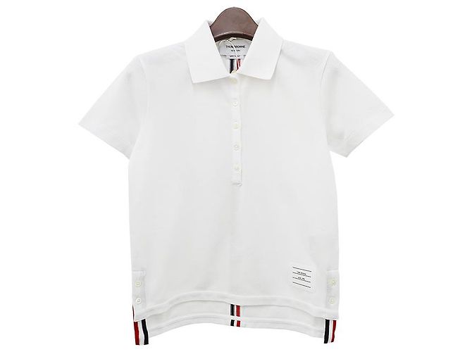 Thom Browne Polo Branco com Listras e Logo Clássico nas Costas - vista 13