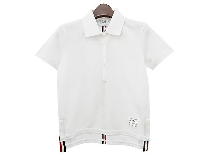 Thom Browne Polo Branco com Listras e Logo Clássico nas Costas - vista 2