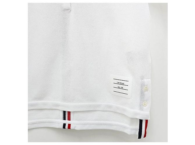 Thom Browne Polo Branco com Listras e Logo Clássico nas Costas - vista 5