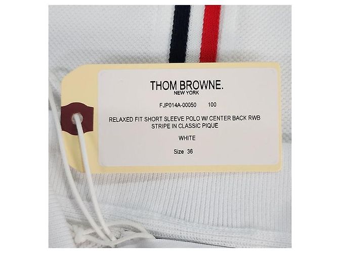 Thom Browne Polo Branco com Listras e Logo Clássico nas Costas - vista 9