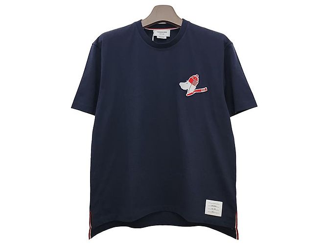 Thom Browne Hector Logo Kurzarm-T-Shirt Marineblau - Ansicht 11