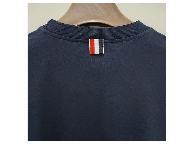 Thom Browne Hector Logo Kurzarm-T-Shirt Marineblau - Ansicht 16