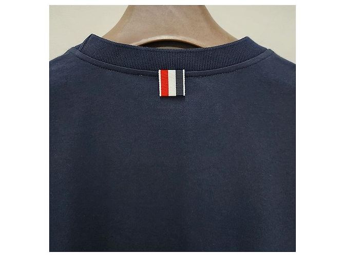 Thom Browne Hector Logo Kurzarm-T-Shirt Marineblau - Ansicht 6