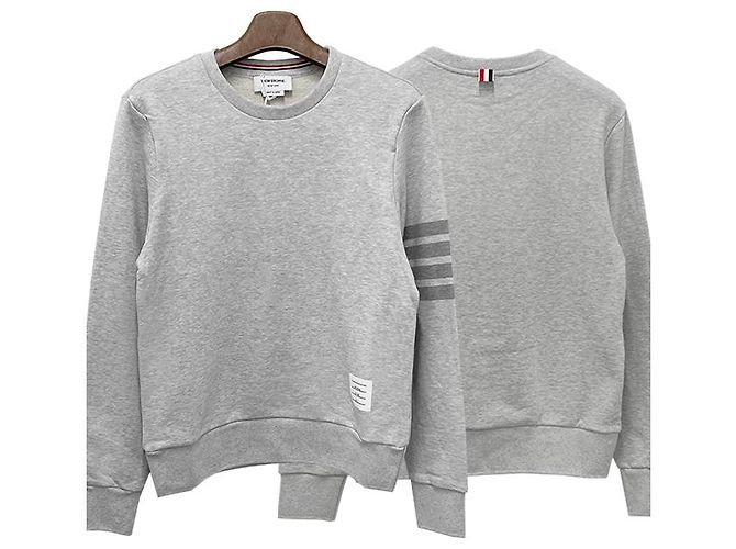 Thom Browne Relaxed Fit Terry Sweatshirt mit Diagonalstreifen in Pastellgrau Braun - Ansicht 10