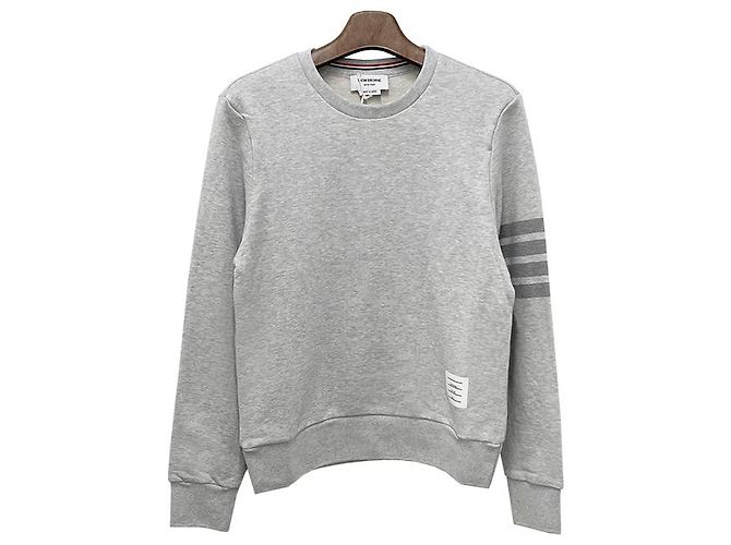 Thom Browne Relaxed Fit Terry Sweatshirt mit Diagonalstreifen in Pastellgrau Braun - Ansicht 11
