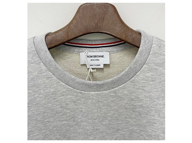 Thom Browne Relaxed Fit Terry Sweatshirt mit Diagonalstreifen in Pastellgrau Braun - Ansicht 13