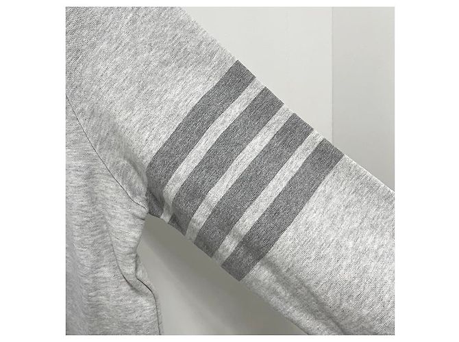 Thom Browne Relaxed Fit Terry Sweatshirt mit Diagonalstreifen in Pastellgrau Braun - Ansicht 14