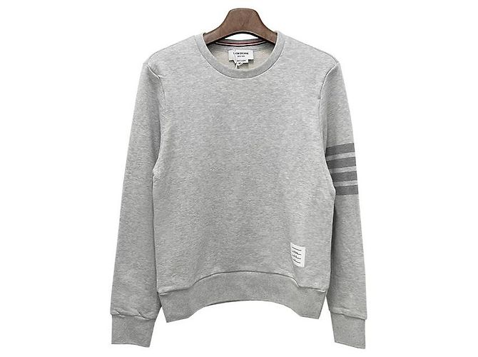 Thom Browne Relaxed Fit Terry Sweatshirt mit Diagonalstreifen in Pastellgrau Braun - Ansicht 2