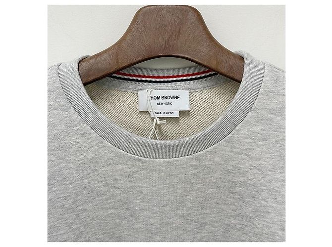Thom Browne Relaxed Fit Terry Sweatshirt mit Diagonalstreifen in Pastellgrau Braun - Ansicht 4