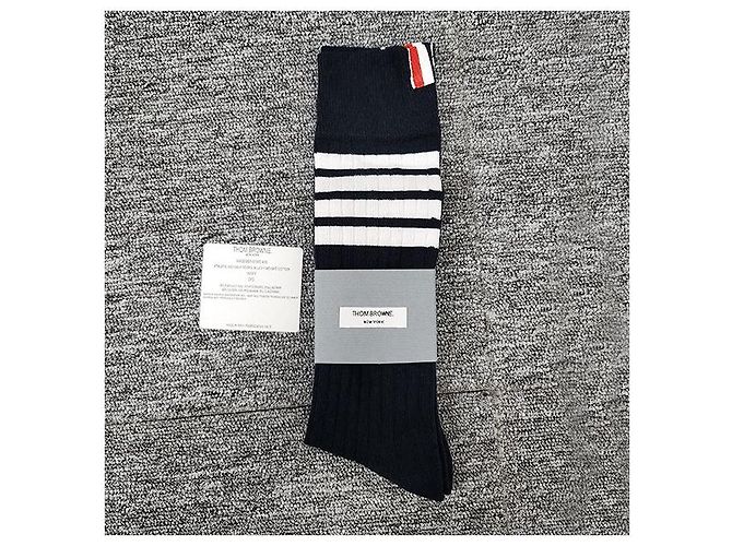 Thom Browne Three Stripe Tab Diagonal Socks Navy Blue - view 2
