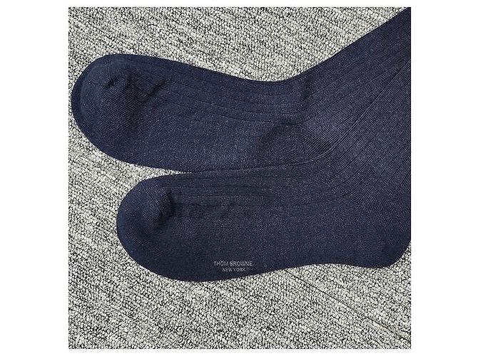 Thom Browne Three Stripe Tab Diagonal Socks Navy Blue - view 7