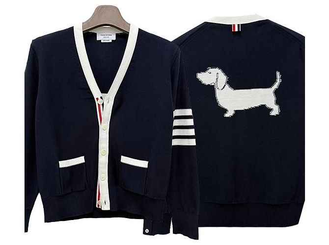 Thom Browne Hector Cardigan mit diagonalen Streifen, lockere Passform, marineblau - Ansicht 13