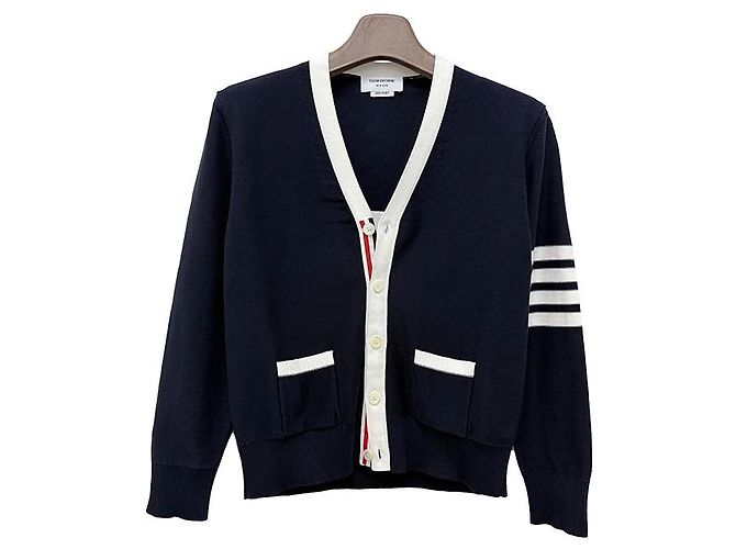 Thom Browne Hector Cardigan mit diagonalen Streifen, lockere Passform, marineblau - Ansicht 14