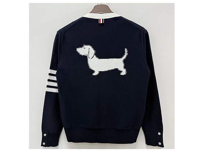Thom Browne Hector Cardigan mit diagonalen Streifen, lockere Passform, marineblau - Ansicht 15