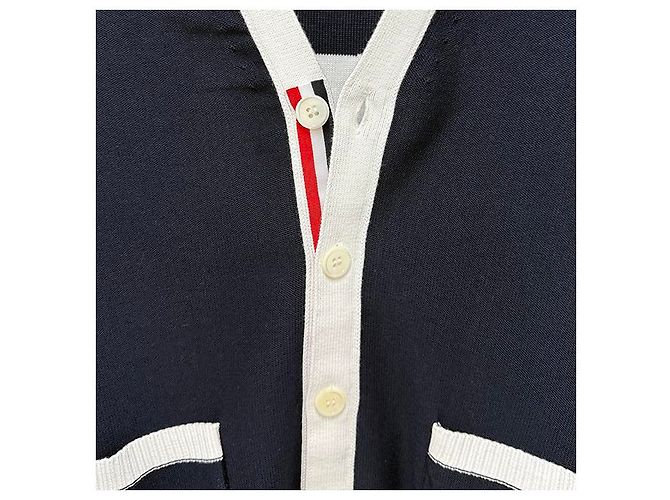 Thom Browne Hector Cardigan mit diagonalen Streifen, lockere Passform, marineblau - Ansicht 19