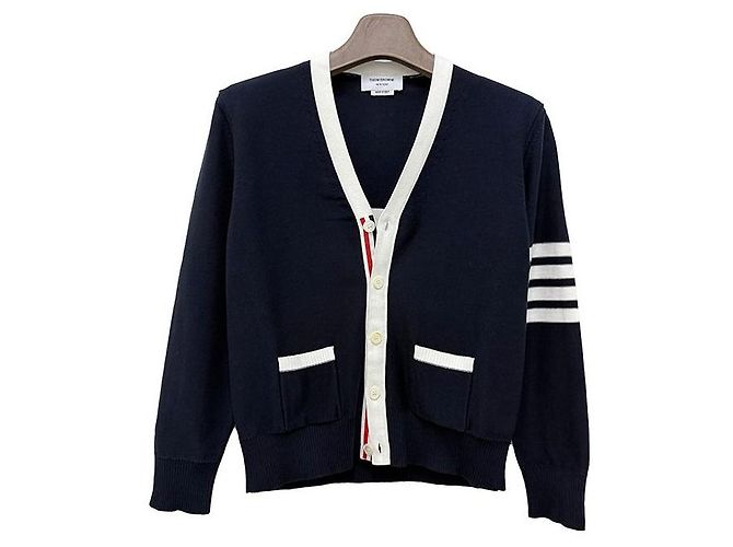 Thom Browne Hector Cardigan mit diagonalen Streifen, lockere Passform, marineblau - Ansicht 2