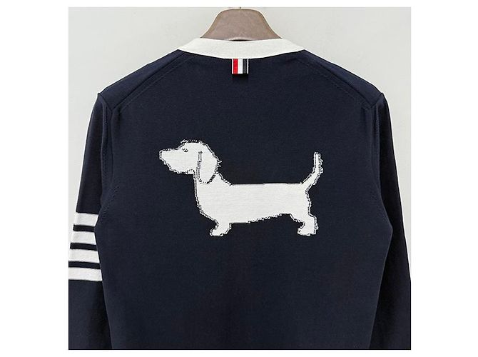 Thom Browne Hector Cardigan mit diagonalen Streifen, lockere Passform, marineblau - Ansicht 21