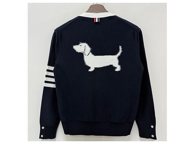 Thom Browne Hector Cardigan mit diagonalen Streifen, lockere Passform, marineblau - Ansicht 3