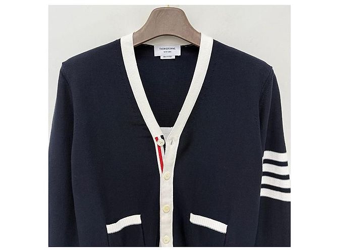 Thom Browne Hector Cardigan mit diagonalen Streifen, lockere Passform, marineblau - Ansicht 4