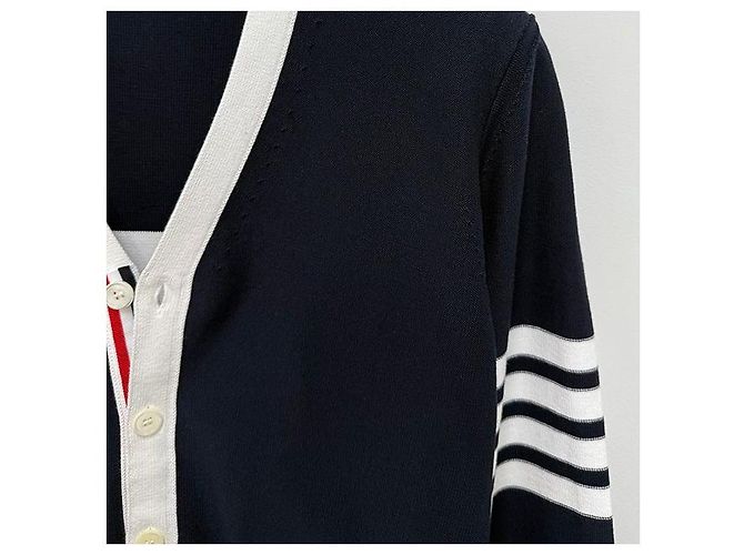 Thom Browne Hector Cardigan mit diagonalen Streifen, lockere Passform, marineblau - Ansicht 5