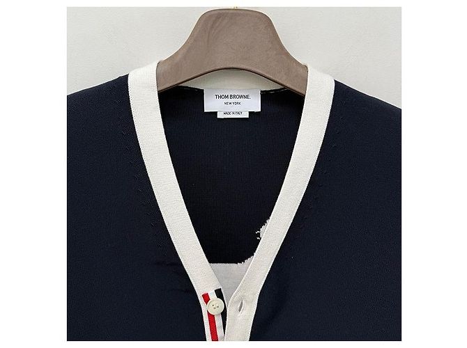 Thom Browne Hector Cardigan mit diagonalen Streifen, lockere Passform, marineblau - Ansicht 6