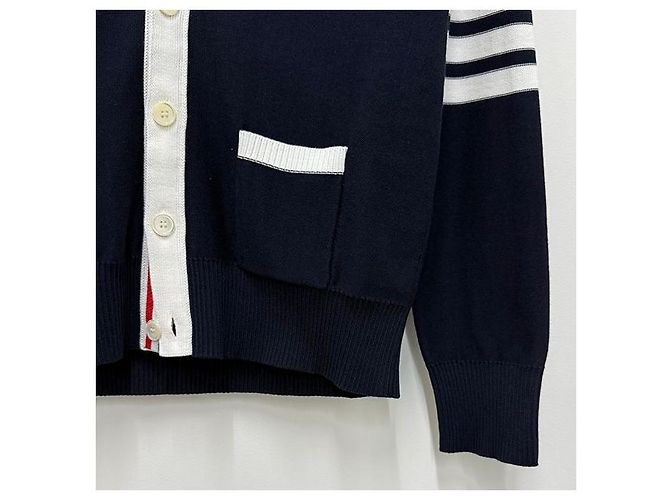 Thom Browne Hector Cardigan mit diagonalen Streifen, lockere Passform, marineblau - Ansicht 8