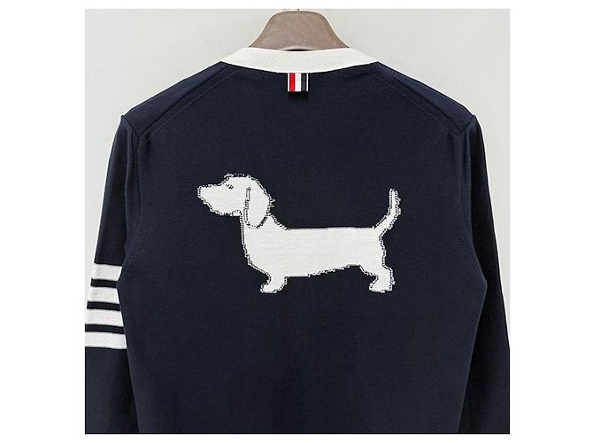 Thom Browne Hector Cardigan mit diagonalen Streifen, lockere Passform, marineblau - Ansicht 9