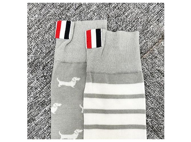 Gestreifte Hector Kniestrümpfe Thom Browne Hellgrau Braun - Ansicht 11