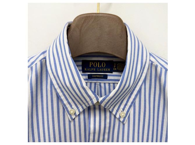 Camicia a righe blu e bianca con logo ricamato di pony Polo Ralph Lauren - vista 15