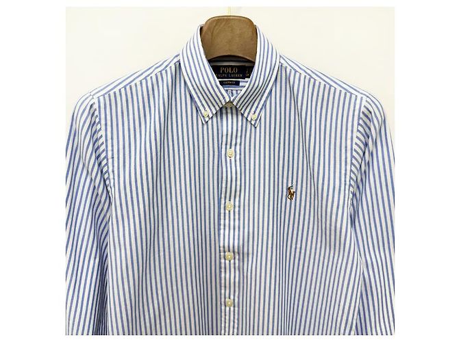 Camicia a righe blu e bianca con logo ricamato di pony Polo Ralph Lauren - vista 16
