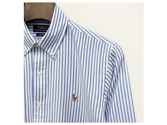 Camicia a righe blu e bianca con logo ricamato di pony Polo Ralph Lauren - vista 17