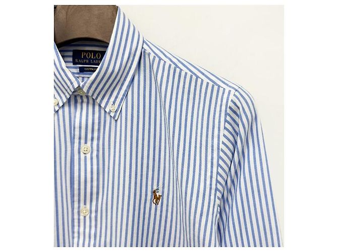 Camicia a righe blu e bianca con logo ricamato di pony Polo Ralph Lauren - vista 5