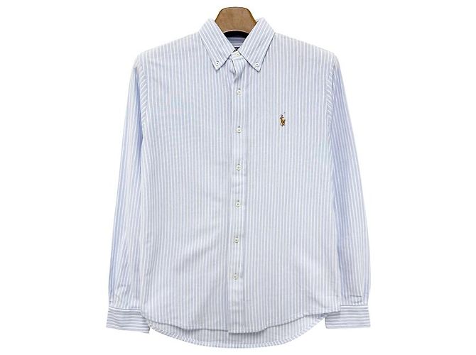 Camicia a righe con logo ricamato di pony Polo Ralph Lauren blu e bianco - vista 10