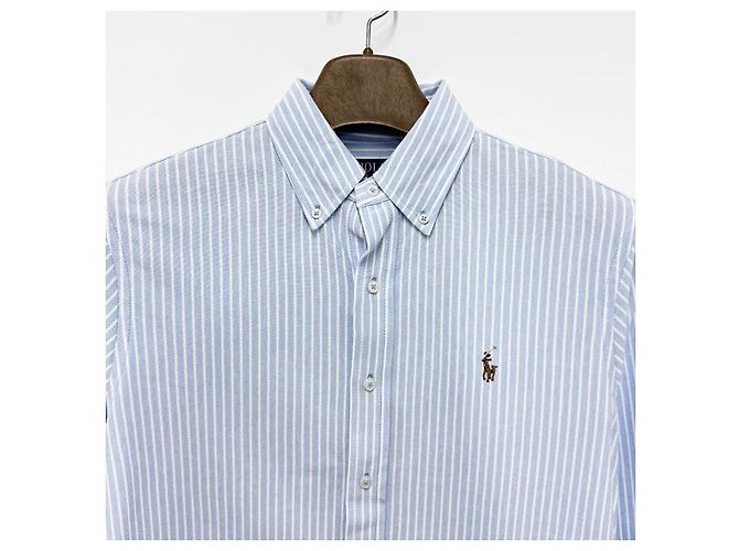 Camicia a righe con logo ricamato di pony Polo Ralph Lauren blu e bianco - vista 3