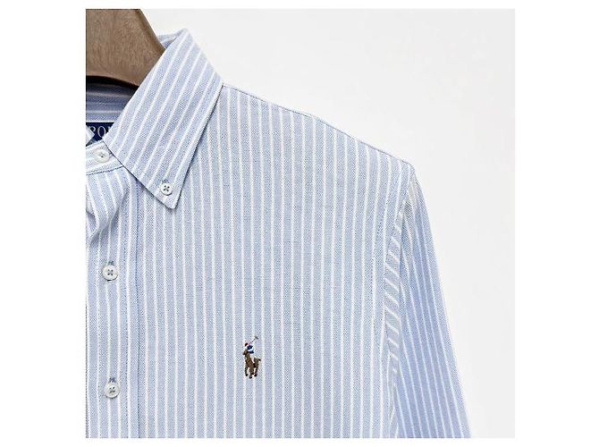 Camicia a righe con logo ricamato di pony Polo Ralph Lauren blu e bianco - vista 4
