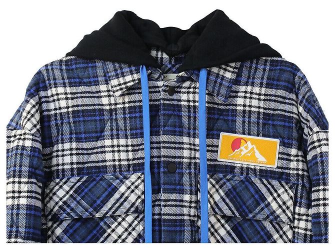 Off White Blau gestepptes Karomuster-Jacke - Ansicht 2