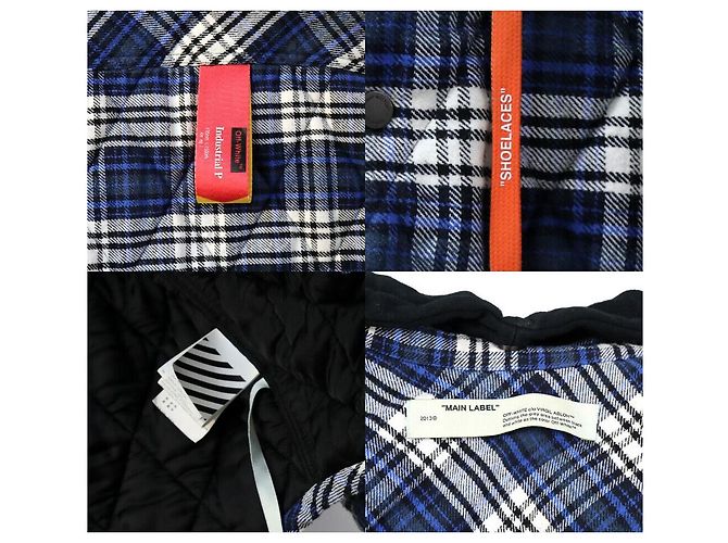 Off White Blau gestepptes Karomuster-Jacke - Ansicht 8