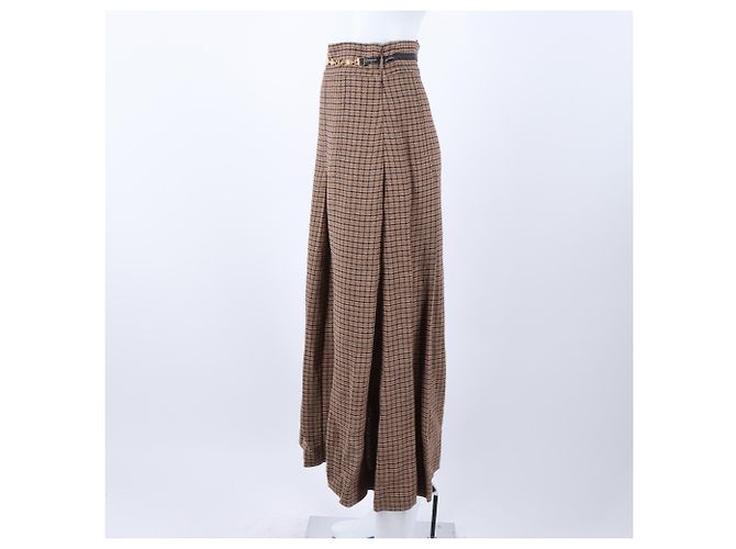 Falda de lino a cuadros Gucci Castaño - vista 2